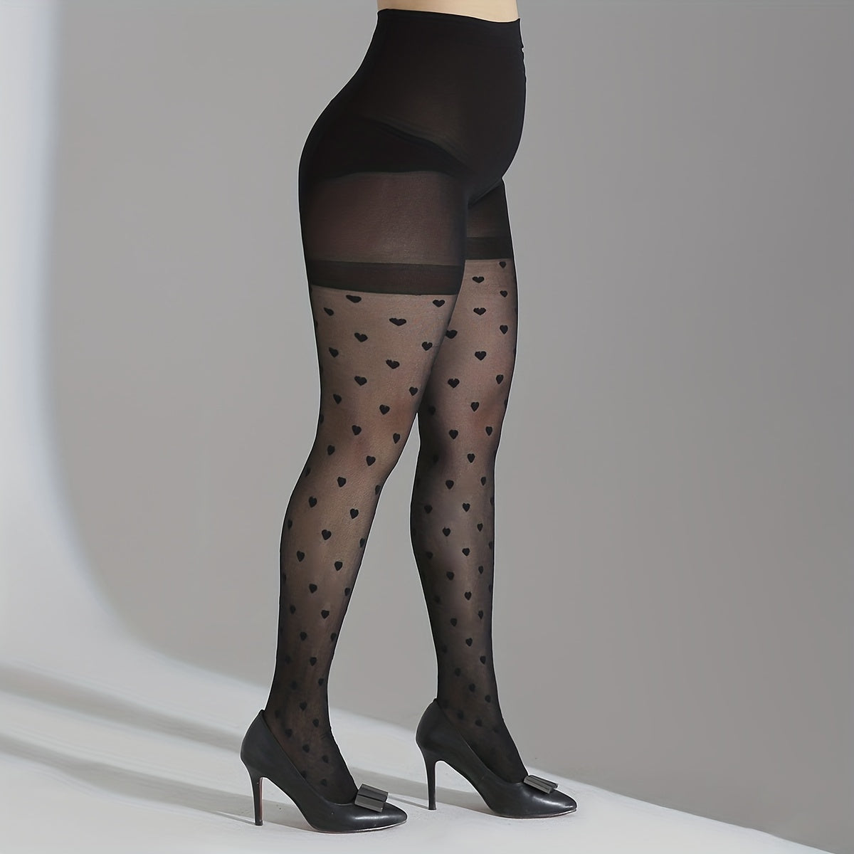 Heart Print High Rise Pantyhose for 0XL 2XL Women Plus