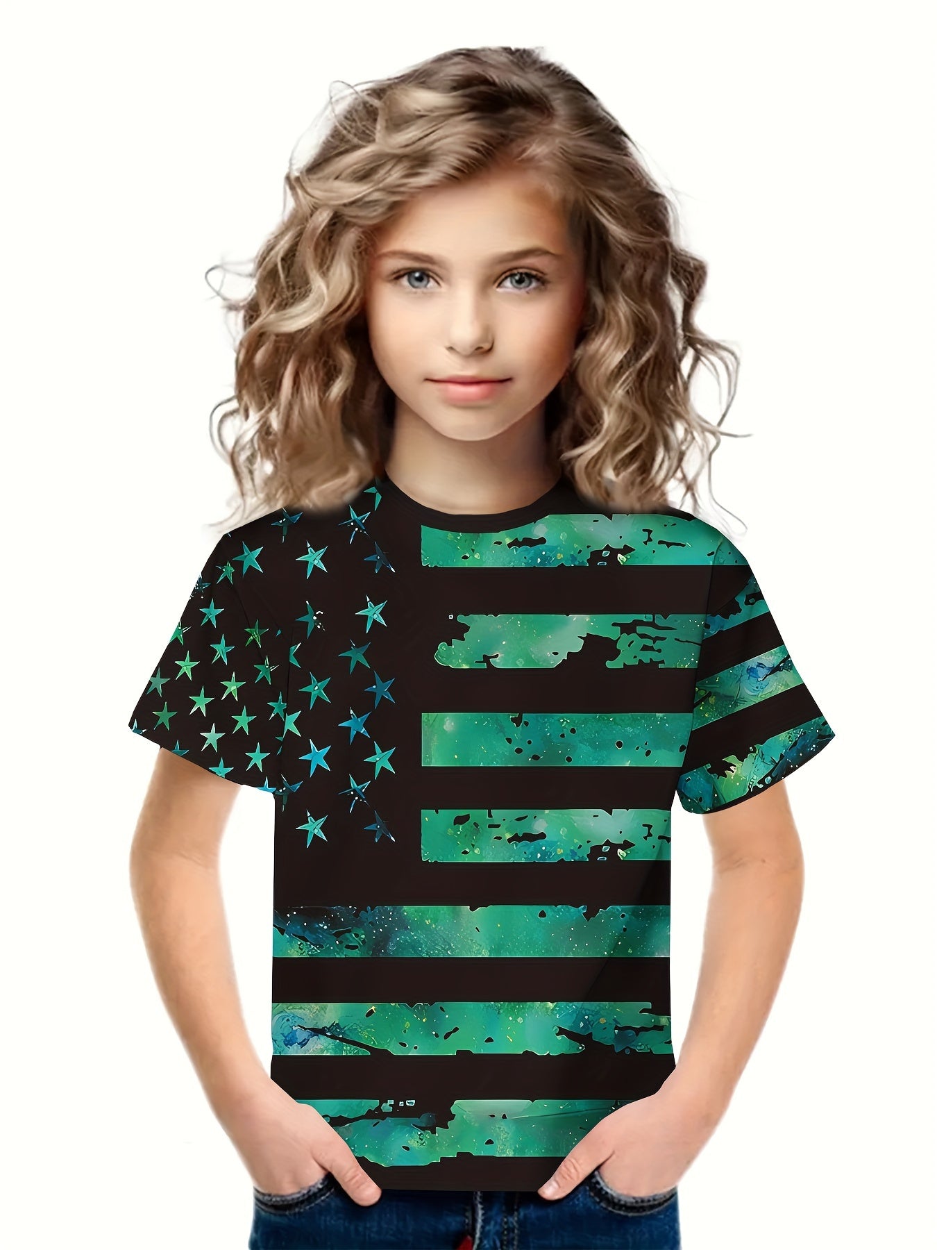 3D American Flag Graphic Short Sleeve T shirt for Summer Sports