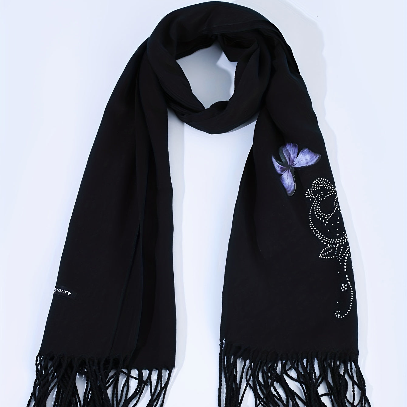 Butterfly & Rhinestone Flower Fringe Trim Scarf for Daily Decoration