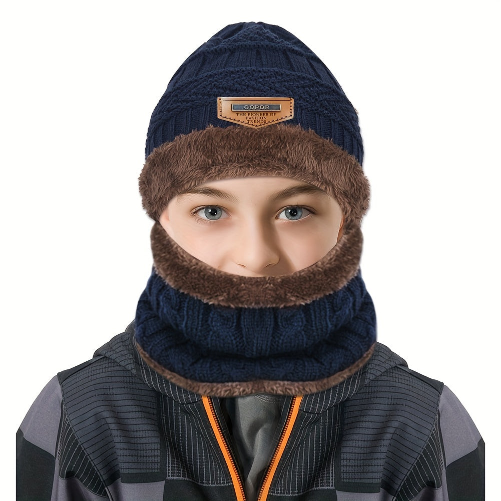 Kids Knit Hat & Neck Scarf with Fleece Lining