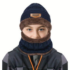 Kids Knit Hat & Neck Scarf with Fleece Lining