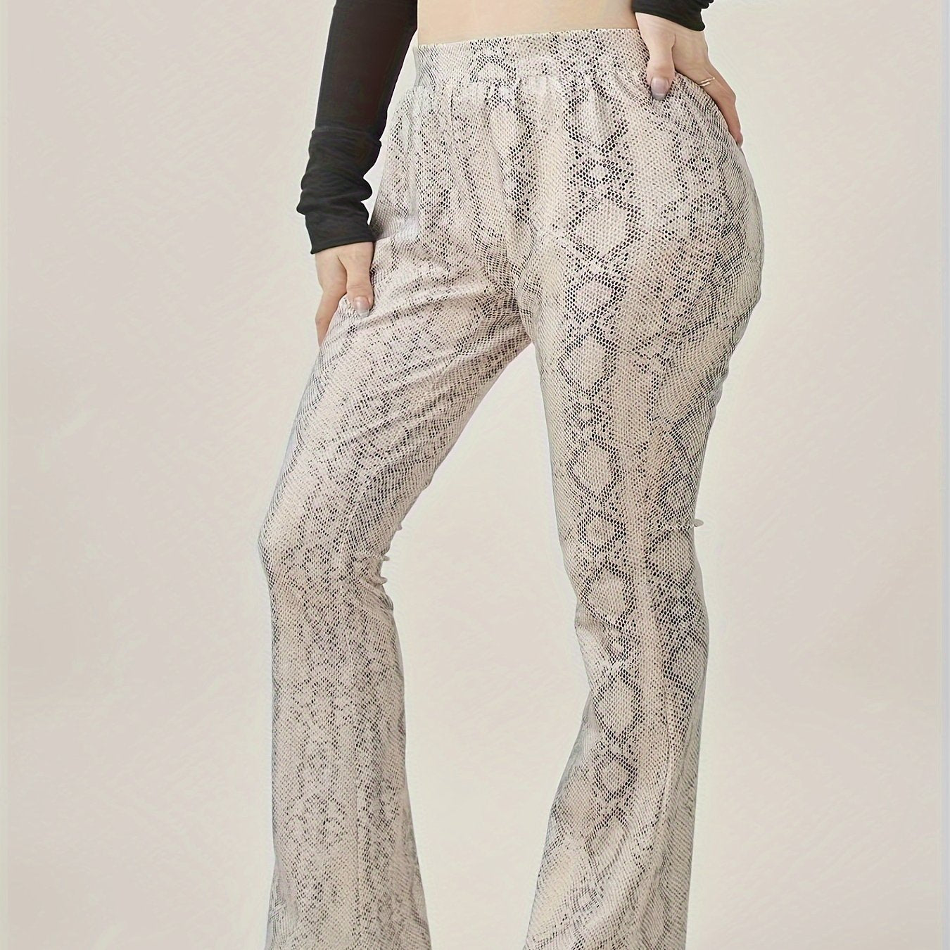 Snake Skin Print High Rise Flared Leg Trousers