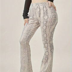 Snake Skin Print High Rise Flared Leg Trousers