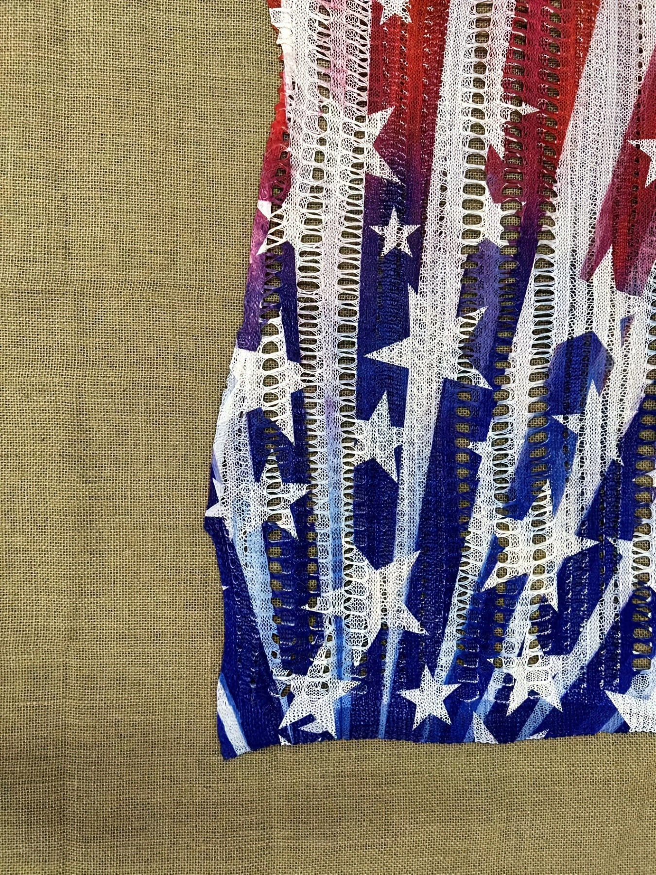 Star Flag Print Hollow Out Dress V Neck See Through Crochet Split Cover Up Dress