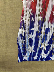 Star Flag Print Hollow Out Dress V Neck See Through Crochet Split Cover Up Dress