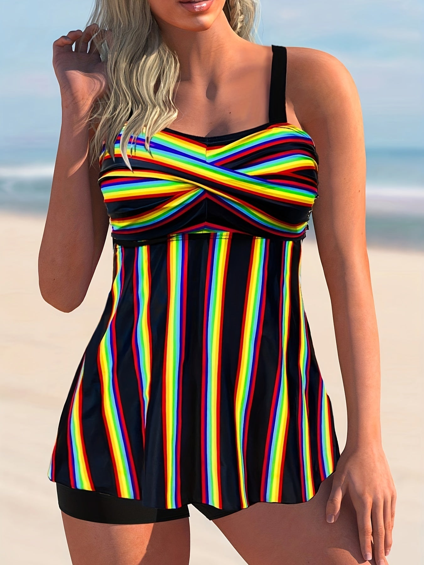 Rainbow Striped Tankini Set