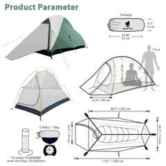 Ultralight 1 Person Tent Waterproof Backpack Tent Camping Hiking
