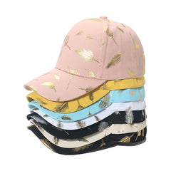Unisex Hip-hop Hat Peaked Cap Curved Brim Bronzing Silver Feather Baseball Cap