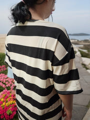 Striped Loose NightDress Short Sleeve Crew Neck Pajama Dress
