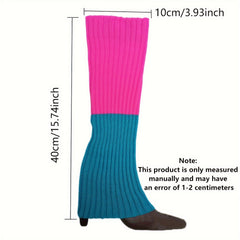 Women's Fluorescent Woolen Leg Warmers Splicing Rainbow Knitted Foot Covers