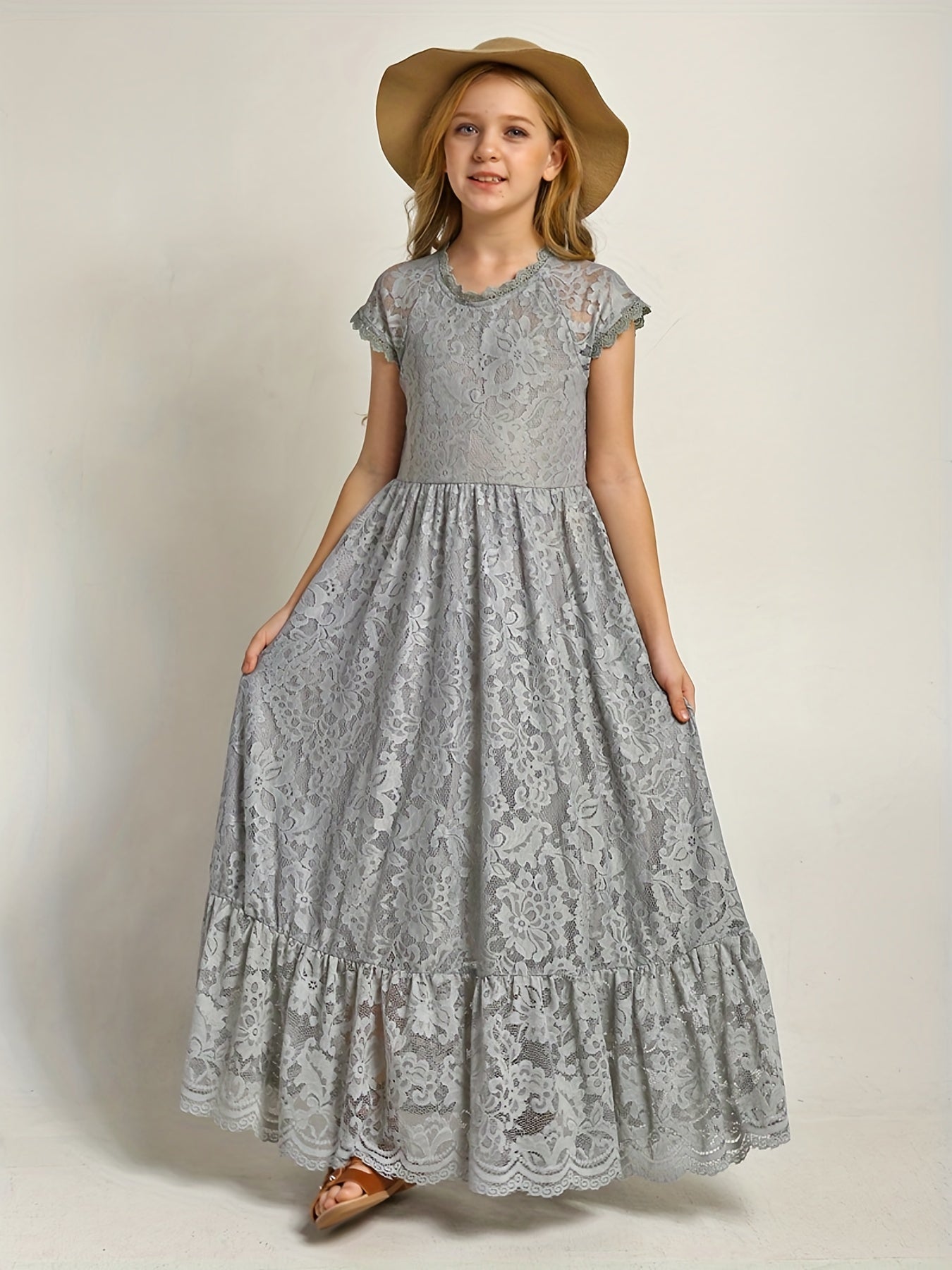 Floral Lace Backless Maxi Dress for Girls