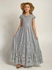 Floral Lace Backless Maxi Dress for Girls