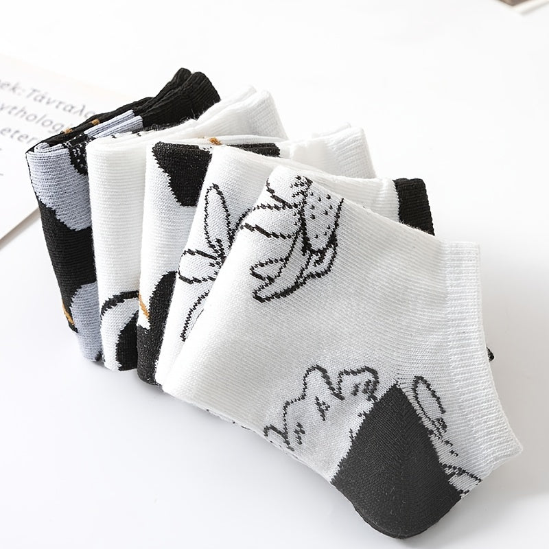 5 Pairs Floral Print Short Socks Women's Ankle Socks Stocking