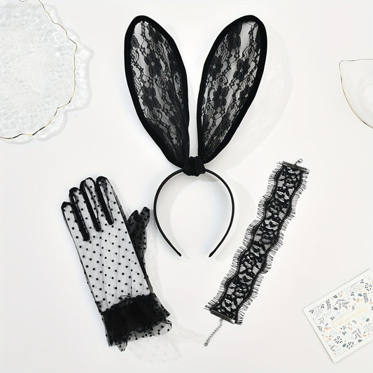 4pcs Rabbit Ears Lace Head Hoop Bachelorette Party Accessories