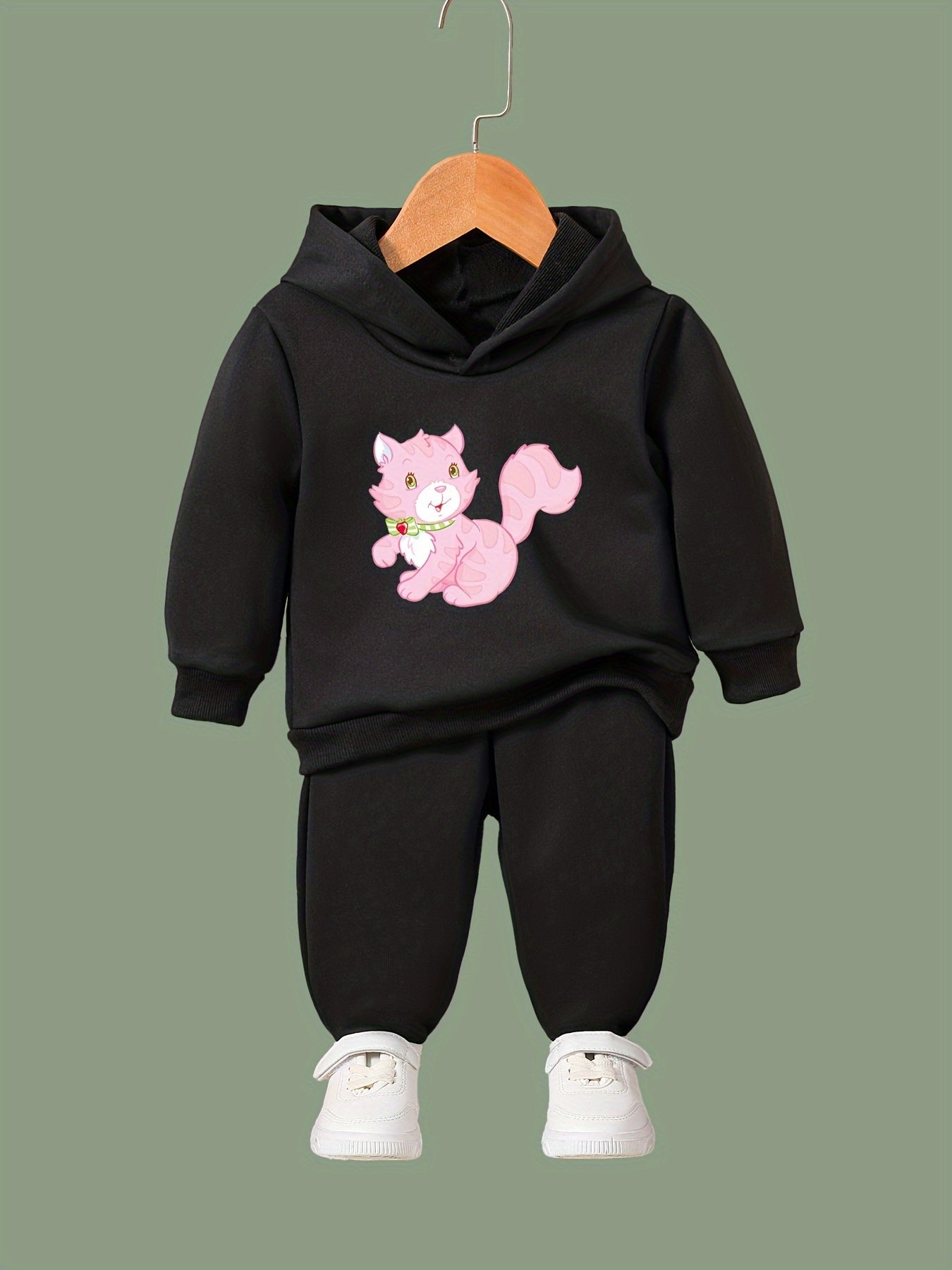 OERYUI Girls boys 2pcs Sweet Kitty Print Hooded Pullover Pants Set For Sports