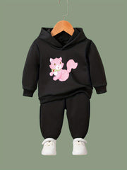 OERYUI Girls boys 2pcs Sweet Kitty Print Hooded Pullover Pants Set For Sports