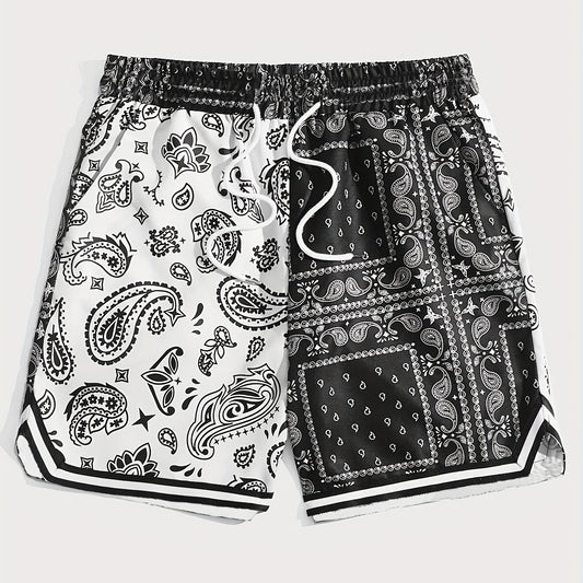 Paisley Pattern Shorts with Drawstring Waist for Men