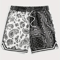 Paisley Pattern Shorts with Drawstring Waist for Men