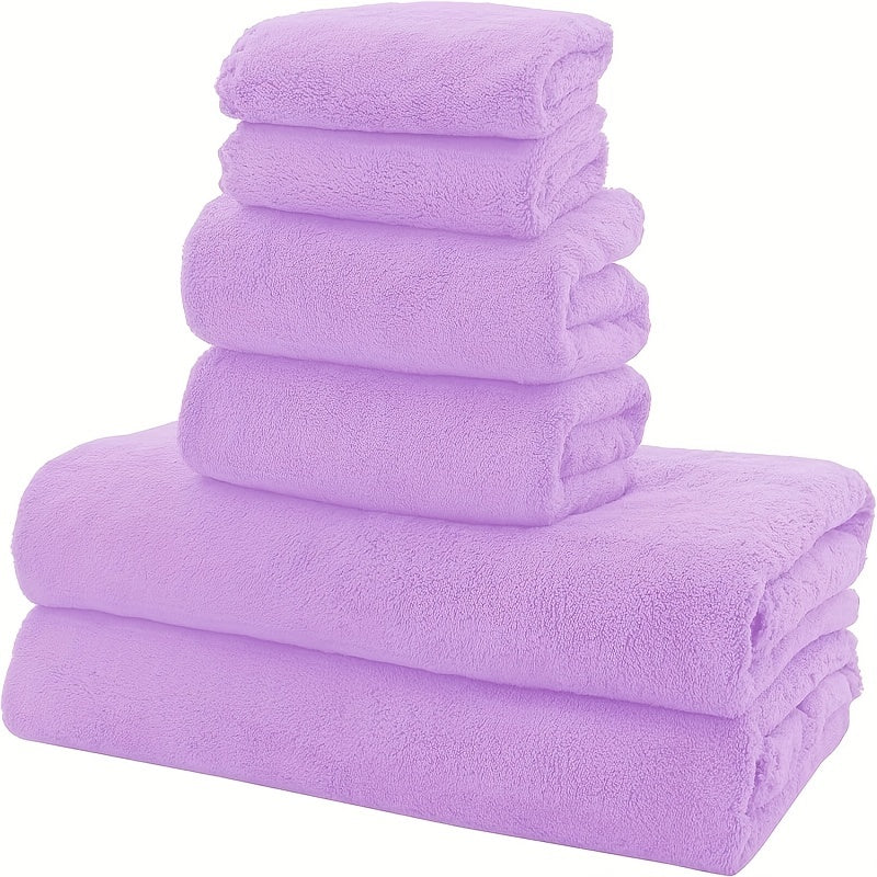 6pcs Coral Fleece Towel Set Soft and Absorbent for Bathroom, Gym, Hotel