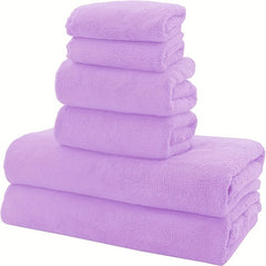6pcs Coral Fleece Towel Set Soft and Absorbent for Bathroom, Gym, Hotel