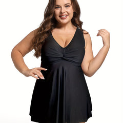 Women's Plus Size V Neck Tankini Set