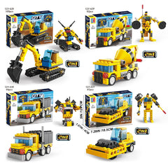 4 IN 1 Engineering Building Blocks Roller Dump Truck Mixer Excavator Model Robot