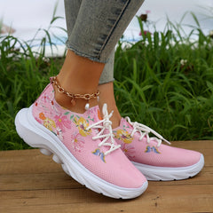Women's Knitted Sneakers Floral & Butterfly Print Sports Shoes