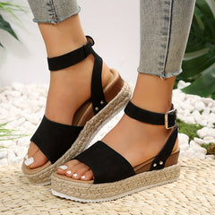 Peep Toe Platform Espadrille Sandals Ankle Strap Slingback Wedge Sandals