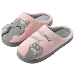 Cat Cartoon Plush Slippers Cozy Closed Toe Flat Fuzzy Indoor Shoes