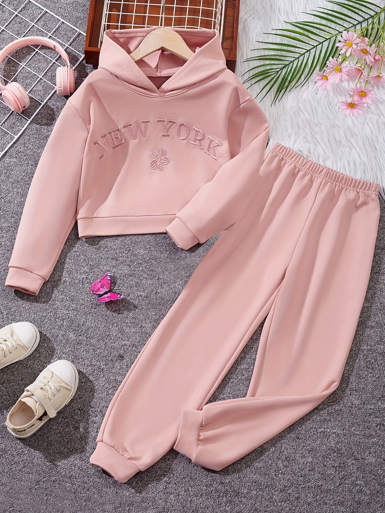 YORK Girl's 2pcs Hoodie & Sweatpants Set for Spring Fall