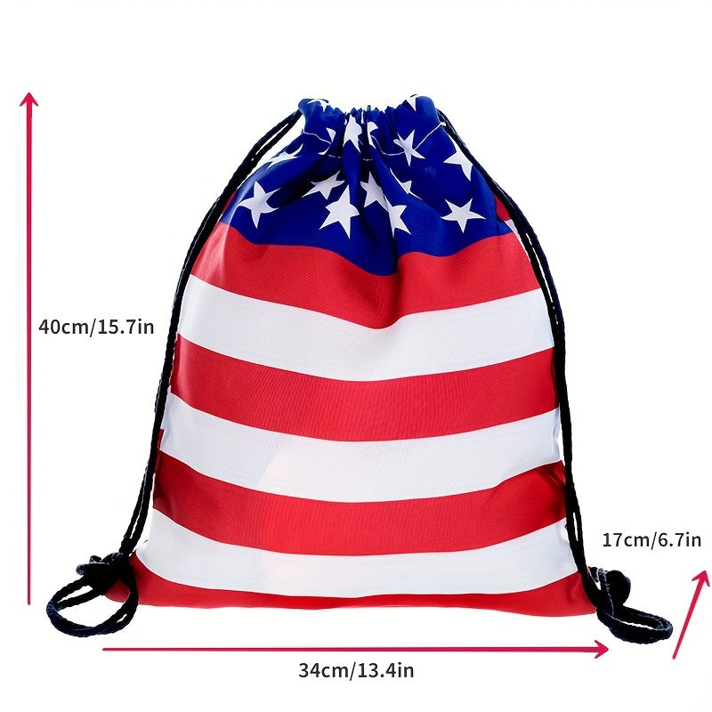 American Flag Drawstring Sports Bag with Bundle Pocket