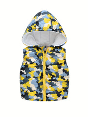 Boy's Cartoon Print Warm Waistcoat Hooded Vest