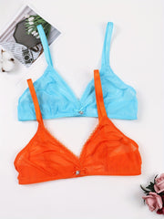 2pcs Mesh Unlined Bras Sheer Wireless Bra Women's Lingerie