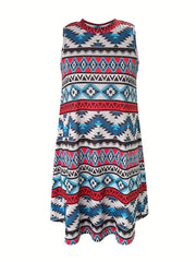 Southwestern Print Sleeveless Dress Casual Summer Spring