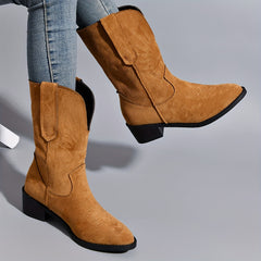Women's Embroidered Western Boots Slip On Chunky Heel Boots