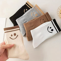 5 Pairs Smiling Face Print Socks Mid-Tube Women's Stockings