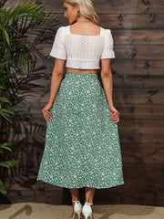 Boho Ditsy Floral Print High Waist Skirts - Ruched Maxi Summer Skirts