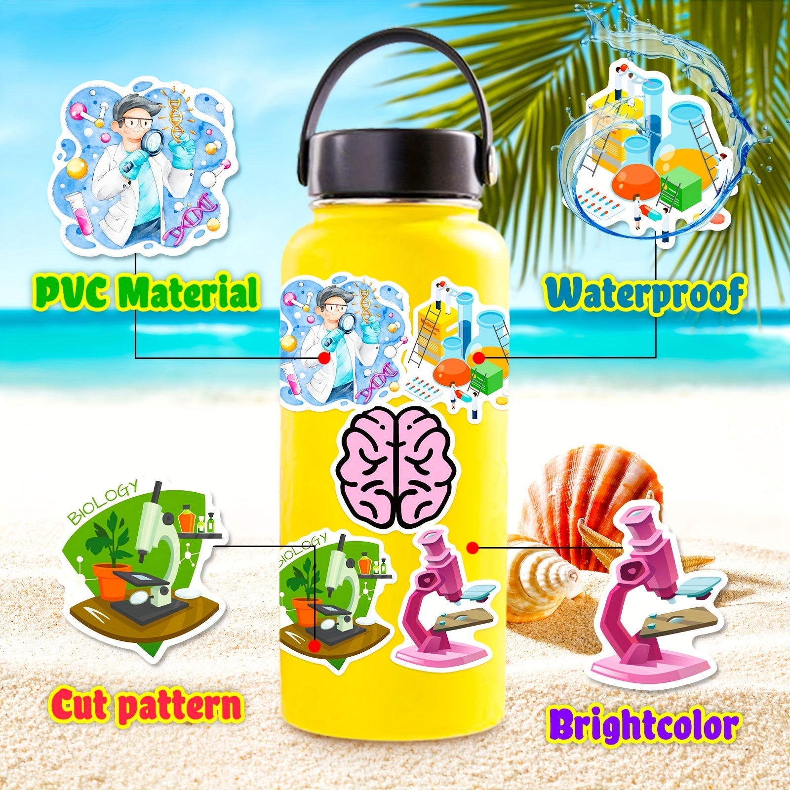 50pcs Laboratory Science Stickers Physics Biology Chemistry Stickers