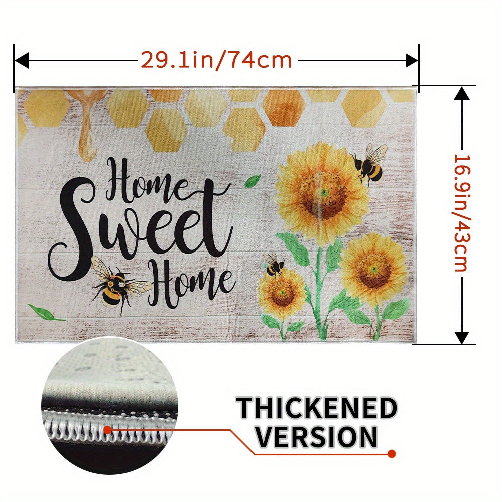 Bee Sunflower Kitchen Rug Absorbent Non Slip Stain Resistant Waterproof