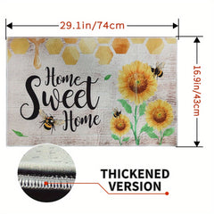 Bee Sunflower Kitchen Rug Absorbent Non Slip Stain Resistant Waterproof