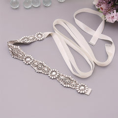 Beaded Flower Rhinestone Decor Waistband Sash Belt Bridal Accessory