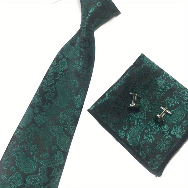 3pcs set Necktie For Men Red Tie British Style Paisley Pocket Square