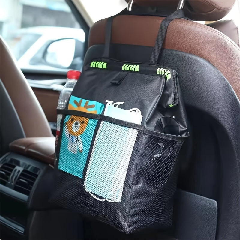 Car Trash Bag With Mesh Pockets Waterproof Storage Bag