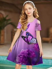 Butterfly Graphic Cold Shoulder Dress for Girls