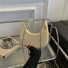 Rhinestone Crossbody Bag Chain Hobo Bag Women's Crescent Shoulder Purse