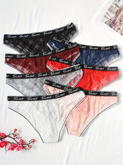 7pcs Plaid Lace Briefs Stretchy Intimates Panties Women's Lingerie
