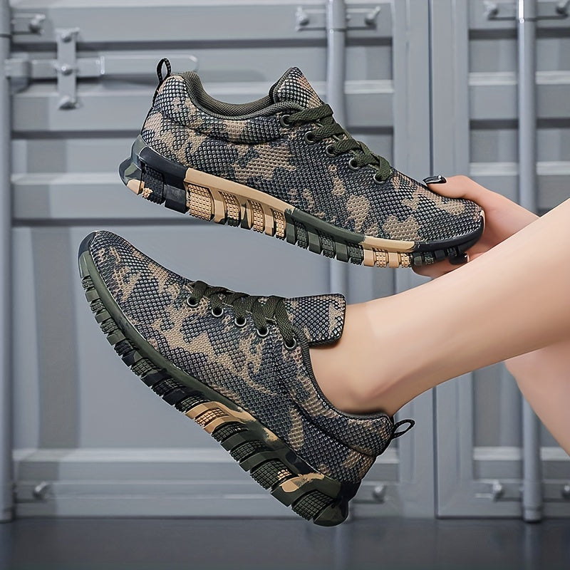 Camouflage Pattern Mesh Running Shoes Lace Up Anti slip Outdoor Sports