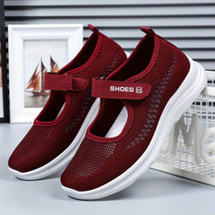 Women's Knitted Hook & Loop Casual Shoes Soft Sole Flat Shoes