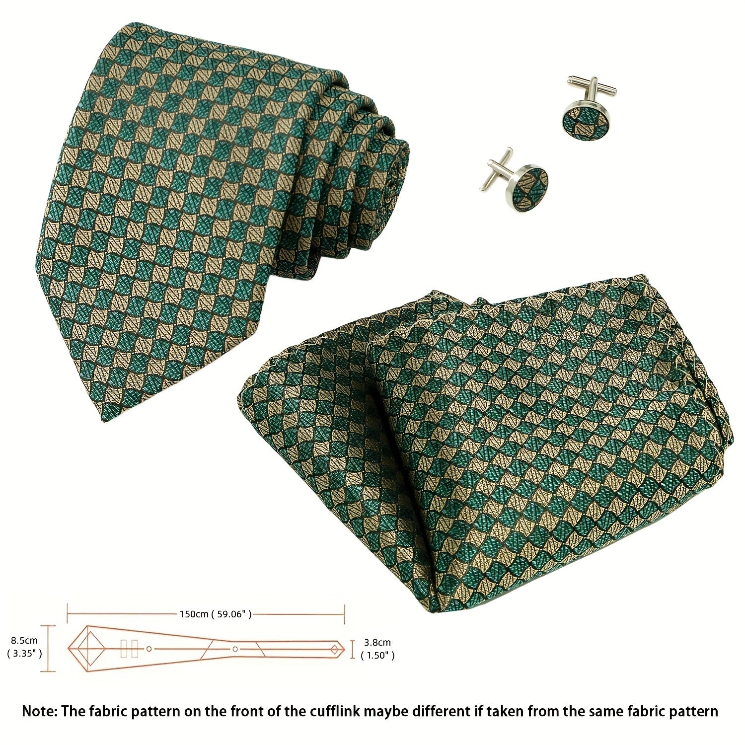 Men's Tie Set Plaid Striped Necktie Pocket Square Cufflinks Set