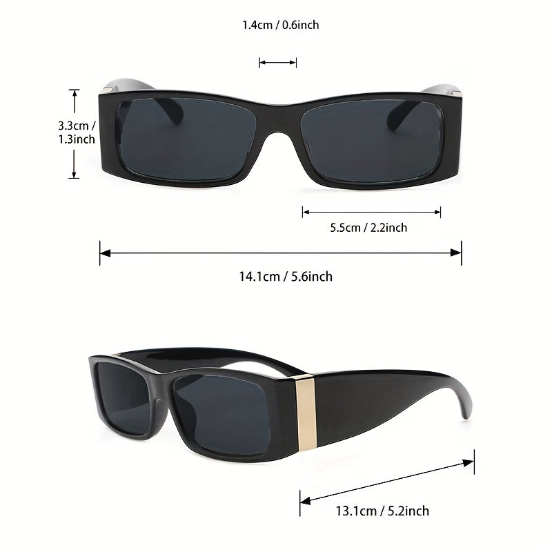 Rectangle Frame Sunglasses Vintage Metal Temple Glasses UV400